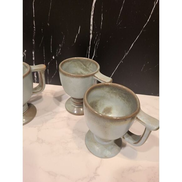 Frankoma Pottery Blue/Green Footed Coffee Tea Mug Set Of 4 MCM 4" x 3.25" EUC - Picture 10 of 14